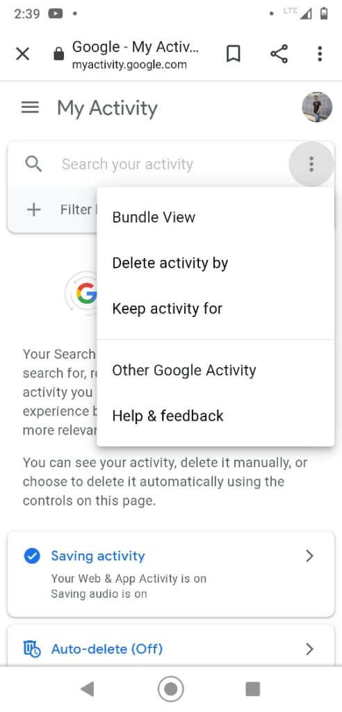 How to Delete Android Google My Activity